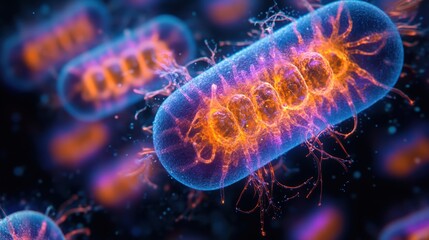 Obraz premium Fluorescent Bacteria in Liquid Medium Close-Up View