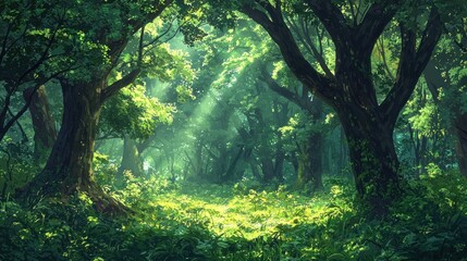 Fototapeta premium Enchanted Forest: A Digital Painting of Serene Woodland