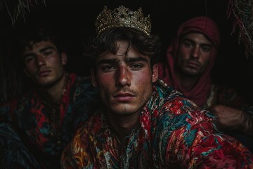 A portrait depicts three young LGBT men dressed as the three wise men