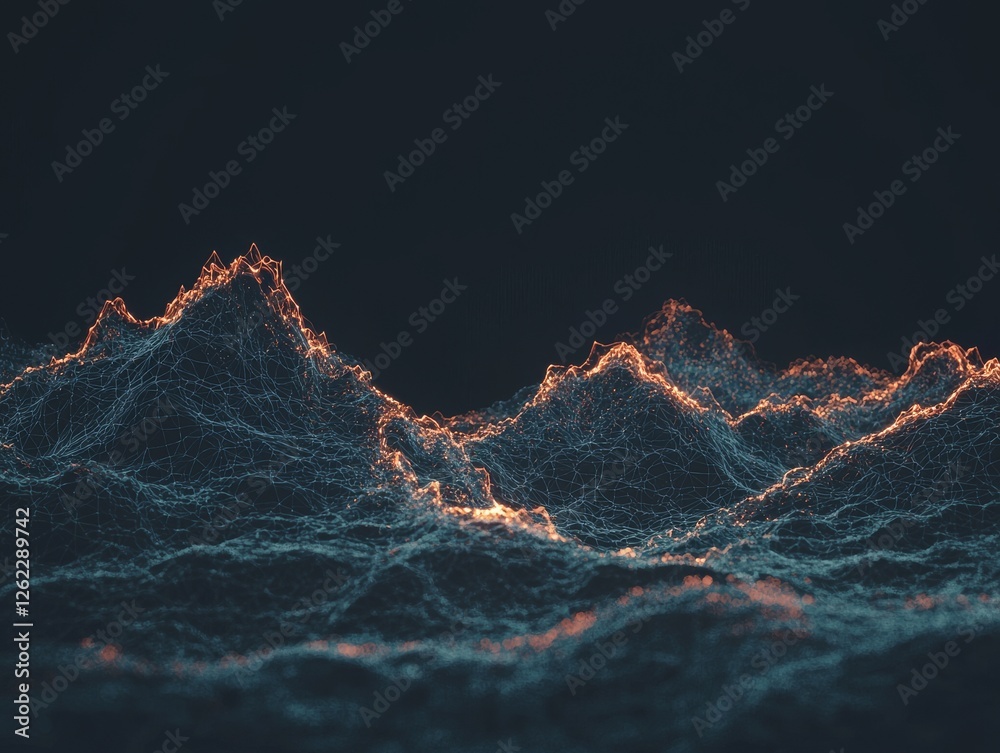 Poster vibrant colors and abstract digital waves form a dynamic and flowing representation of data streams 