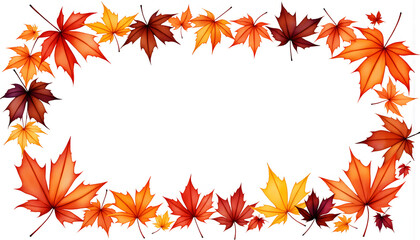 Colorful autumn leaves forming a decorative border on a white background