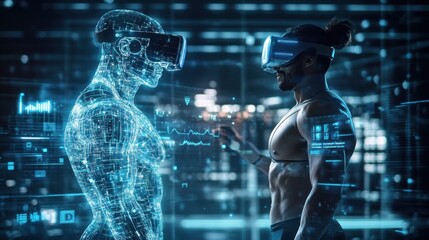 Fototapeta premium Virtual Reality Encounter With Digital Avatar