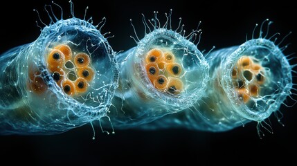 Magnified Bacterial Cells in Mitosis Process