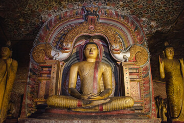 The Buddha statue in the temple is located in Sri Lanka.