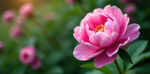 Fototapeta premium Luscious pink peonies, full bloom, soft focus, spring, nature