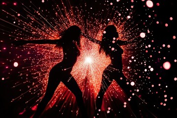 Sparkler Effect. Ladies Night Dance Party in Neon Lights on a Black Background