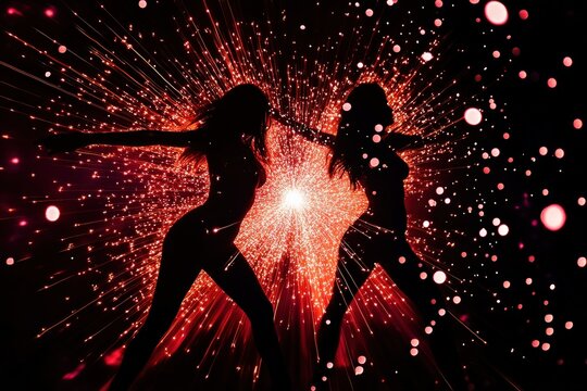 Sparkler Effect. Ladies Night Dance Party in Neon Lights on a Black Background