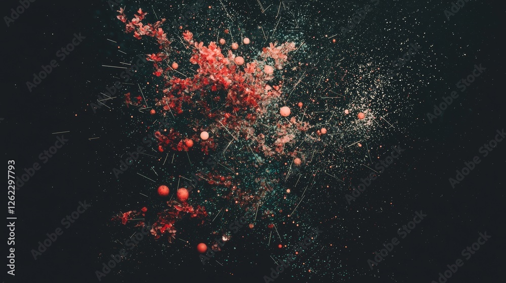 Poster the representation of dynamic particles utilizes colorful dots and lines