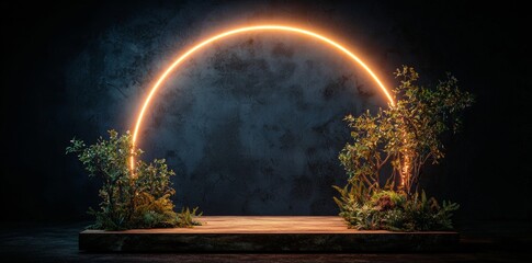 Luxury events, product showcases, and theatrical performances are perfectly complemented by an elegant golden arch stage with soft lighting