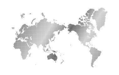 Dotted world map in grey color. All continent with halftone effect isolated on white background. Web site report, inphographics. Globe similar worldmap icon. Travel worldwide.