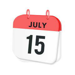 15th July daily calendar icon template. July 15 day calendar design. Single day calendar in vector illustration flat style.