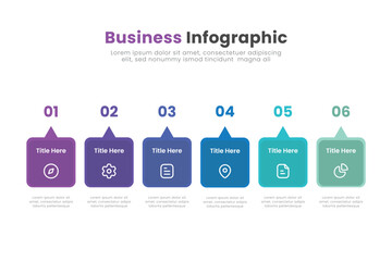 Business infographic template design. Timeline concept with 6 steps. Can be used for presentations, workflow layout, diagram, banner, web design, Vector illustration.