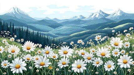 Fototapeta premium A charming 3D cartoon depicting a spring meadow bursting with lovely pink flowers set against a natural 3D background