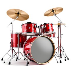 Striking red drum kit, a full set ready to play a lively music session