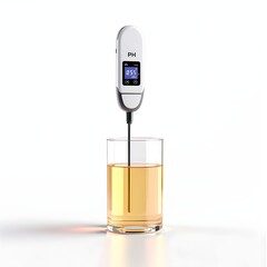 Digital pH Meter Analyzing Liquid Sample in a Glass, Isolated on White