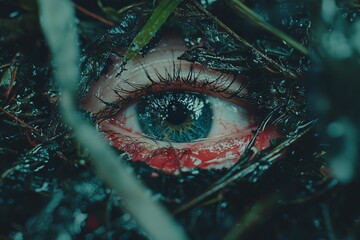 A magnified picture of an eye with glasses, drawing attention to the distinct qualities of this facial attribute