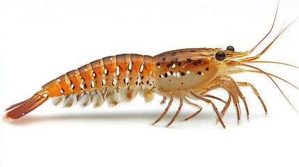 Detailed view of a bright orange shrimp showcasing its unique features and intricate body structure in natural lighting. Generative AI