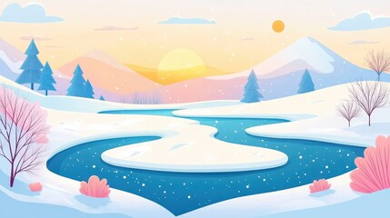 Obraz premium Winter wonderland landscape with frozen river