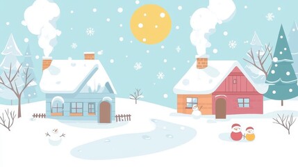 Snowy Winter Village Scene