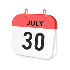 30th July daily calendar icon template. July 30 day calendar design. Single day calendar in vector illustration flat style.