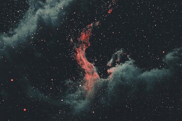 Fototapeta premium Vibrant abstract waves filled with glowing particles are set against a cosmic nighttime landscape