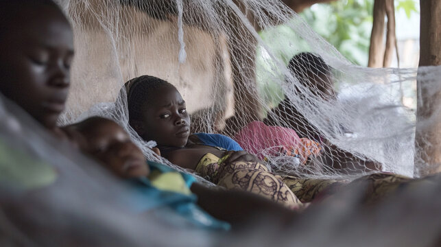 Children Resting Peacefully Under Mosquito Nets in Their Homes Highlighting Cultural Practices in Daily Life