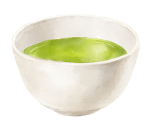 白い湯呑の緑茶の水彩イラスト
