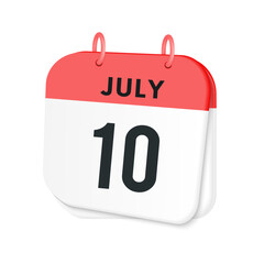 10th July daily calendar icon template. July 10 day calendar design. Single day calendar in vector illustration flat style.