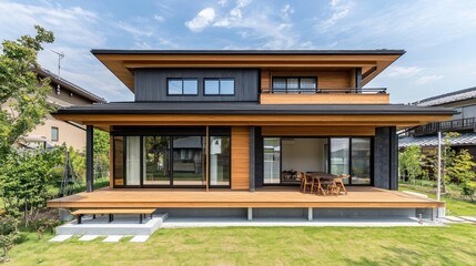 Fototapeta premium Modern Japanese-Style House with Spacious Deck