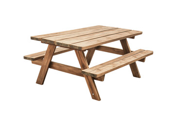Wooden picnic table isolated on transparent white background, clipping path
