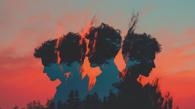 A male figure is set against a backdrop of vibrant, gradient lighting, embodying the concepts of identity, self-expression, and unity within diversity