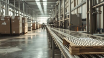 Fototapeta premium Factory conveyor belt, products, warehouse, industrial background, manufacturing process