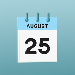 Fototapeta premium 25th August daily calendar icon template. August 25 day calendar design. Single day calendar in vector illustration flat style.