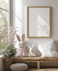 Mock up frame in children room interior background, 3D render, Generative AI