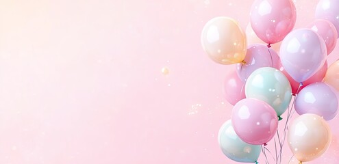 Pastel Balloons Floating Pink Background