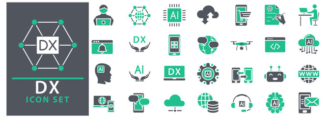 technology icon set in vector. digital transformation icon set. DX icons. vector illustration. editable stroke.