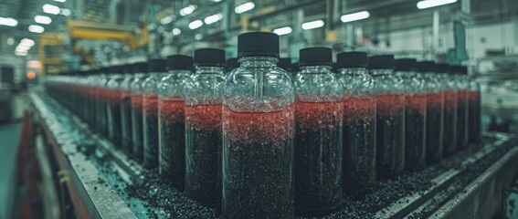 Fototapeta premium Medical vials on the pharmaceutical factory production line
