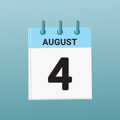 4th August daily calendar icon template. August 4 day calendar design. Single day calendar in vector illustration flat style.