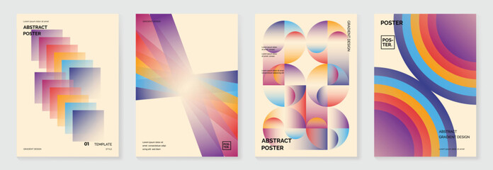 Collection of 70s color gradient poster background vector. Set of retro wall decoration, groovy, trippy, geometric shape. Vintage hippie wall art for interior, decorative, banner, cover, card. © TWINS DESIGN STUDIO