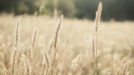 Fototapeta premium Golden Wheat Field at Sunset, Rural Landscape, Nature Background, Peaceful Scene