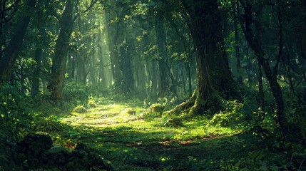 Fototapeta premium Enchanted Forest Path: A Journey Through Lush Greenery