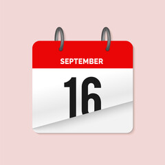 16th September daily calendar icon template. September 16 day calendar design. Single day calendar in vector illustration flat style.