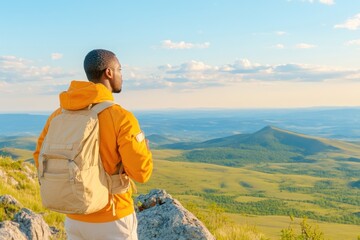 Naklejka premium Man Admiring Scenic View From Mountain Top