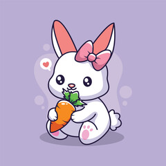 Cute bunny with carrot. Vector illustration in a flat style.