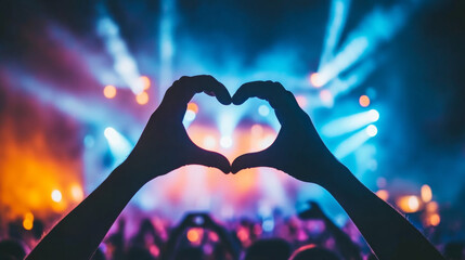 Heart-Shaped Hands at a Vibrant Music Festival
