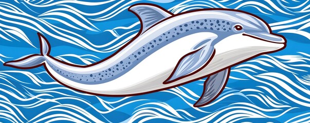 Obraz premium Playful Dolphin Swimming in Vibrant Blue Ocean Waves Artwork
