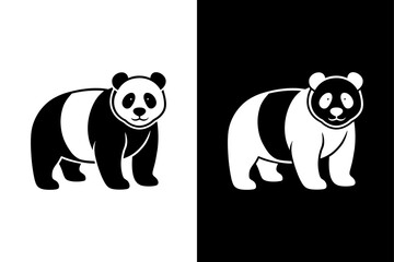 Panda Silhouette Vector Icon Black And White Background. © Ali