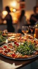 Fototapeta premium Colorful assorted pizza slices in a lively kitchen setting