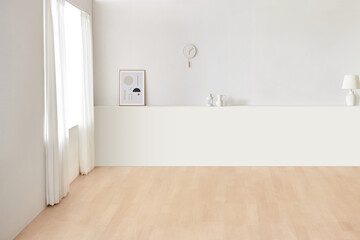 Modern Scandinavian and minimalist living room interior. White empty room. Scandinavian interior design. Home Nordic interior.