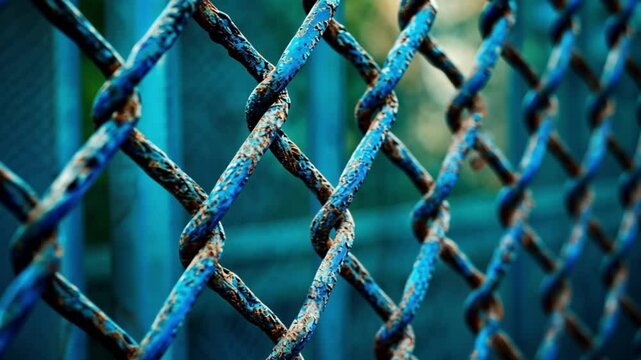 Rusty Blue Chain Link Fence: A Close-Up View